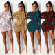 Womens jumpsuit print tie short skirt nightclub clothes KA7133