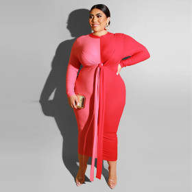 Net color color matching tight-fitting hip sexy strap long dress OSS19240