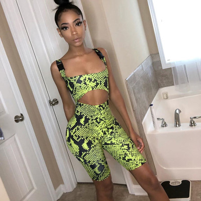 Shoulder strap  word collar umbilical slim snake  casual overall pants P1734178