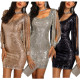 Ladies Hot Sale Tassel Long Sleeves Sequin Dress YN105