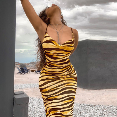 Women's animal print fashion sexy slim strap dress D991330A