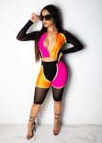 Fashion sports casual long-sleeved mesh stitching tight two-piece pants suit WY6569