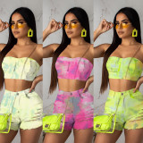 Casual Lady Sets Jeans Strapless Top Slit Ripped Shorts OEP5348