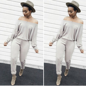 Sport Pure Color A Word Shoulder Long Style Jumpsuits L0158