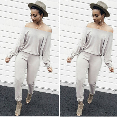 Sport Pure Color A Word Shoulder Long Style Jumpsuits L0158