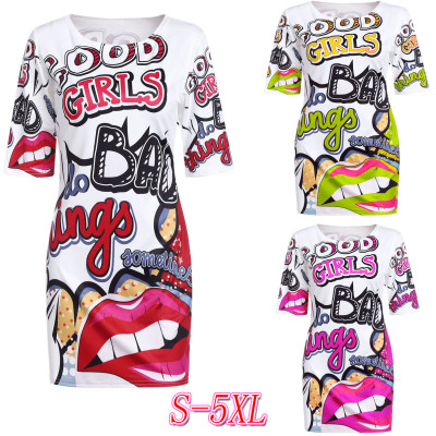 Street Style Oversize Printing Round Collar T Shirt Dress XHP3520
