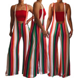 New Design Loose Fitting Striped Condole Belt Colorful Pants DN8289
