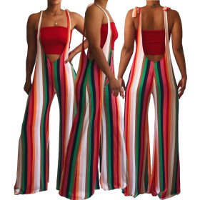 New Design Loose Fitting Striped Condole Belt Colorful Pants DN8289