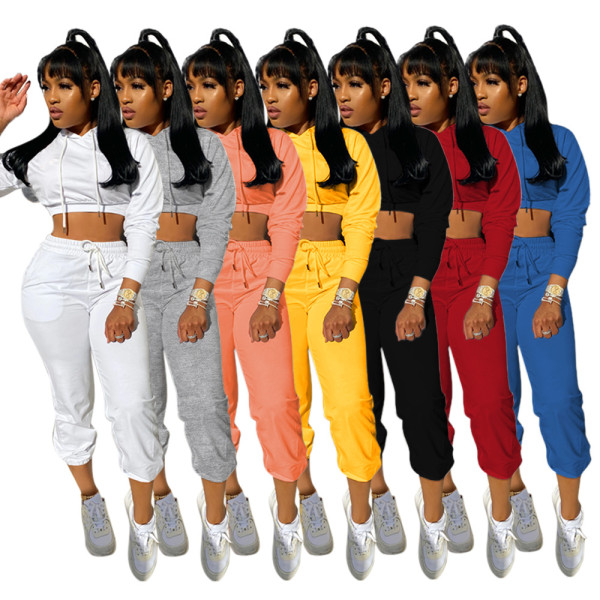 Long-sleeved hooded cropped ladies home casual sports suit KZ181