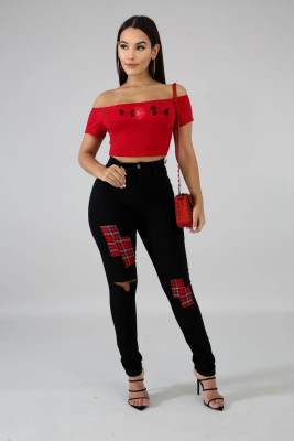 Fashion Stitching Hole Skinny Jeans BS1244