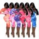 Fashion Tie Dye Printed Round Neck Long Sleeves Midi Skinny Dress FM13