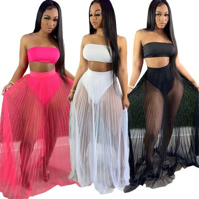 Three-piece breast-wrapped mesh skirt nightclub swimsuit style HR8162