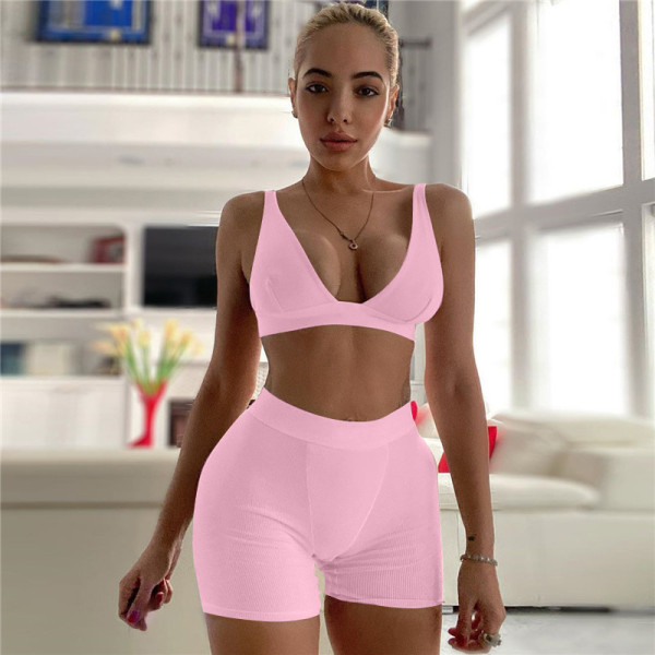 V-neck vest five-point pants sports yoga suit two-piece suit S093265