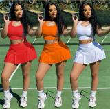 Womens fashion casual sexy solid color nightclub style self-cultivation sports vest culottes two-pie