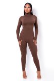 Women's plain-color jumpsuit plus fleece skinny slim-fit jumpsuit FF1067