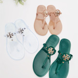 PVC jelly sandals and slippers flat flip-flops with metal buckle beach slippers for outer wear QBD61