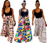 Casual fashion letter high waist wide leg culottes SSD3109