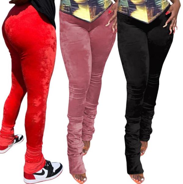 Autumn Solid Color Velvet Stack Skinny Long Pants DN8561