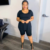 Plus size womens solid color split fashion casual two-piece suit S966
