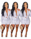 Sexy Solid Color Long Sleeves Shirt With Mini Button Skirt Two Pieces Sets  A5219
