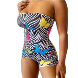 Fashion Print Sexy Wrapped Jumpsuit Shorts AW5840