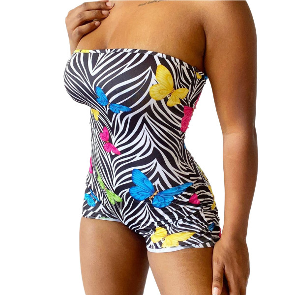 Fashion Print Sexy Wrapped Jumpsuit Shorts AW5840