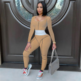 Fashion Embroidery U-Meck Long Sleeves Skinny Jumpsuit K20Q09949