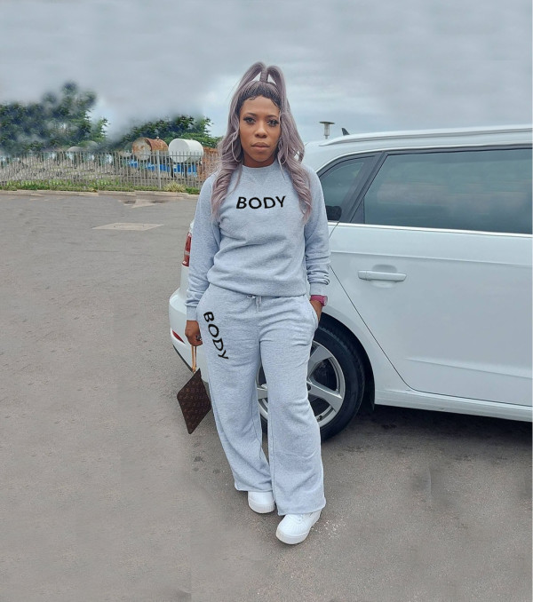 Casual Letter Printed Round Neck Long Sleeves Top With Straight Wide Leg Pants Two Piece Sets TH3574