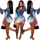 Sexy Pattern Printed V-Neck Long Sleeves Mini Skinny Dress H8172