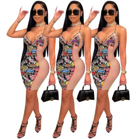 Womens sexy dress, nightclub clothes, mesh stitching dress FA7166