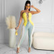 Lace-up hollow wrap chest contrast stitching jumpsuit P134735W