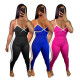 Plus size Womens beltless trousers mid-rise contrast color sexy jumpsuit H1626