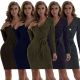 Sexy Knitting Deep V-Neck Long Sleeves Mini Bodycon Dress SMR9971