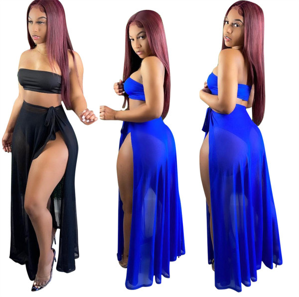 Womens mesh blouse split swimsuit three-piece suit LS6419