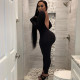 Sexy Solid Color Round Neck Long Sleeves Blackless Skinny Jumpsuit  P003560