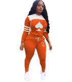 Fashion Pattern Printed Long Sleeves Hooded Sweater With Drawstring Trousers Two Piece Sets LY5870