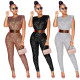 Plus Size Sexy Sequins Round Neck Sleeveless Jumpsuit  YF8863