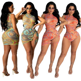 Two-piece swimsuit Korean net see-through skirt one-piece suit YY5278