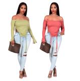 Fashion Off Shoulder Long Sleeves Backless Mini Top N9263