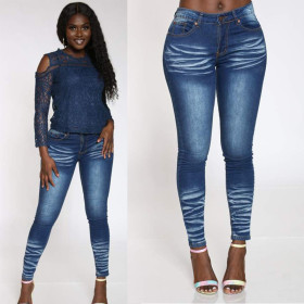 Casual High Waist Pleated Long Denim Pants CJ935