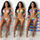Fashion sexy printed cloak + bikini three-piece swimsuit CM2117