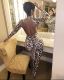 Plus size women's halter back hip tight-fitting bag hip skirt long-sleeved leopard print dress FF106