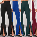 Fashion Solid Color High Waist Flared Split Long Pants LD8566