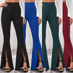 Fashion Solid Color High Waist Flared Split Long Pants LD8566