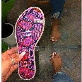 Large size Womens flip-flops rhinestone snakeskin one-step sandals and slippers women HWJ409