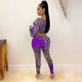 Sexy Leopard Printed One Shoulder Flared Sleeves Bodycon Jumpsuit MN8315