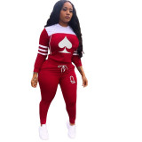 Fashion Pattern Printed Long Sleeves Hooded Sweater With Drawstring Trousers Two Piece Sets LY5870