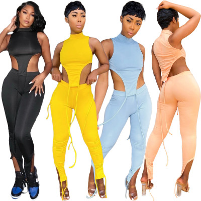 Sexy solid color strap two-piece suit LML204