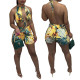 Nightclub wear Halter tie print tropical swimsuit jumpsuit GL6358