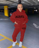 Casual Letter Printed Long Sleeves Hooded Sweater With Drawstring Trousers Two Pieces Sets YX9265